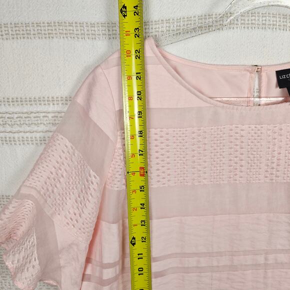 Liz Claiborne Career Pink Lined Blouse Sheer Flutter Sleeve Work Top Size L - Picture 4 of 7